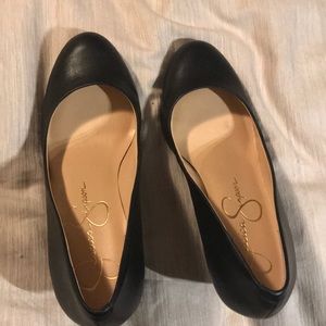 Jessica Simpson black leather wedge pump